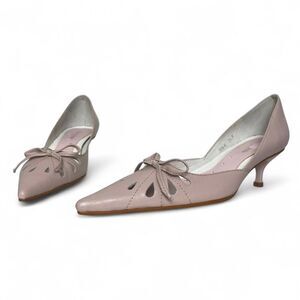 Valencia Ayala Baby Pink Leather Kitten Heels Pointed Toe Bow Cutouts Japan Sz 8